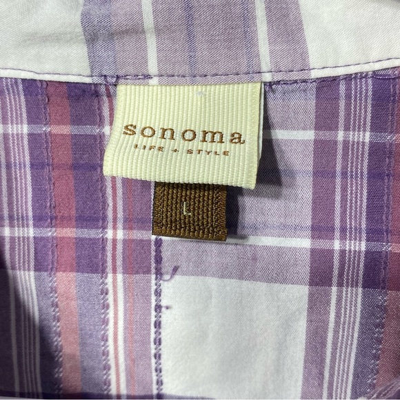 Sonoma Life Style Women's L Purple Plaid Flannel Button Up Collared Long Sleeve - Picture 5 of 15